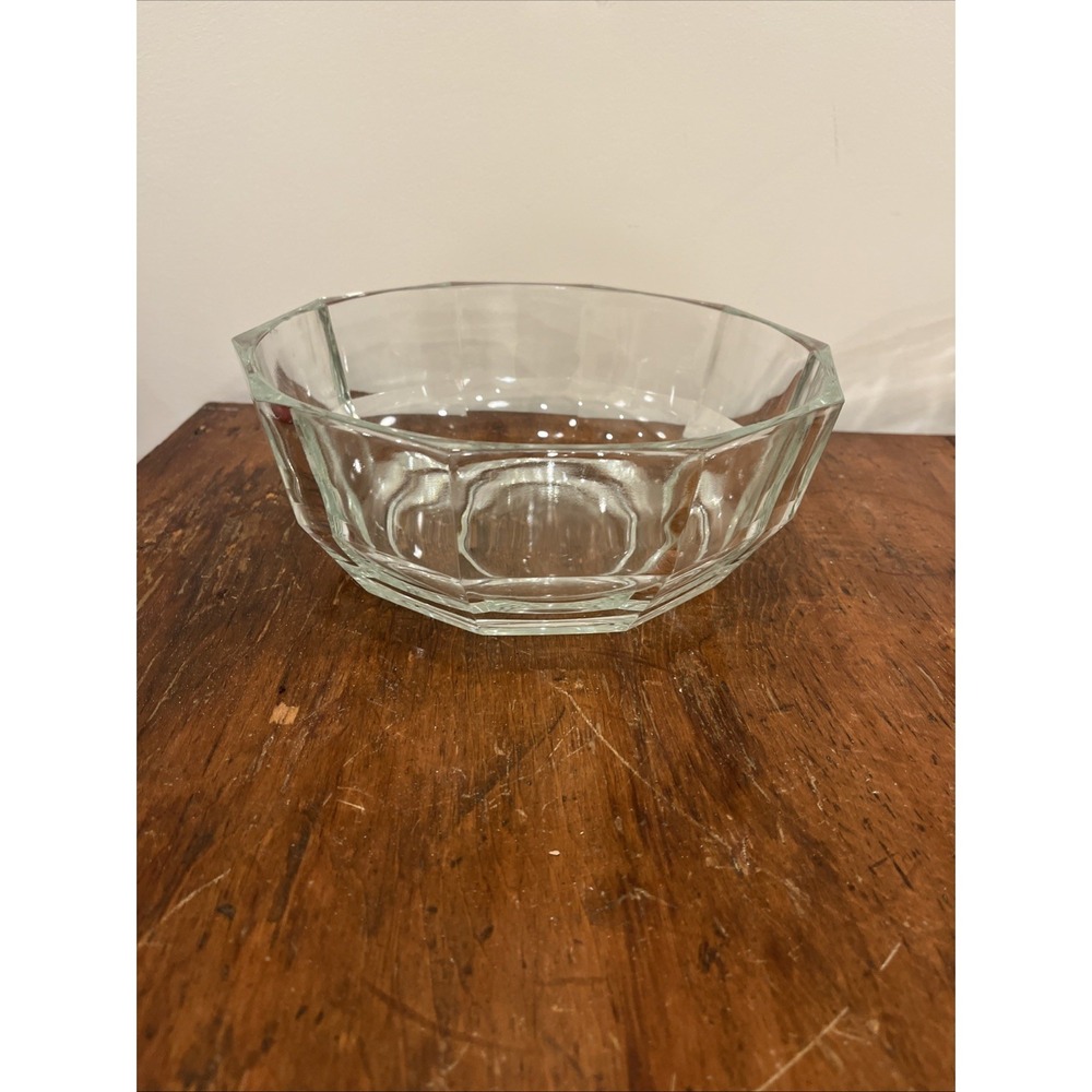 Italian‎ vintage Crystal faceted optic bowl 9"x3.5" Large Centerpiece Fruit Bowl